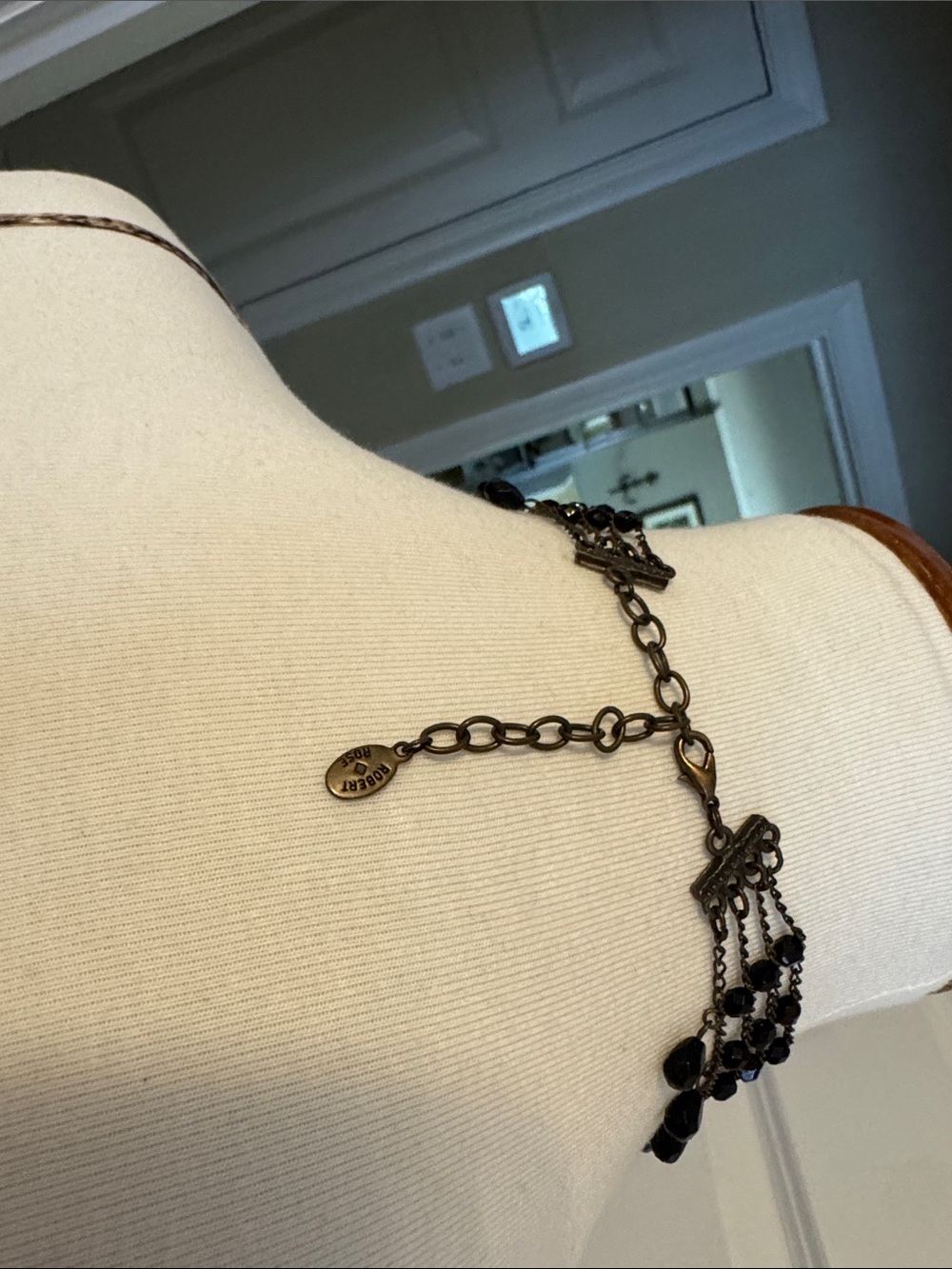 Robert Rose Black Beaded Fringe adjustable Choker Necklace - stunning on - Picture 3 of 4